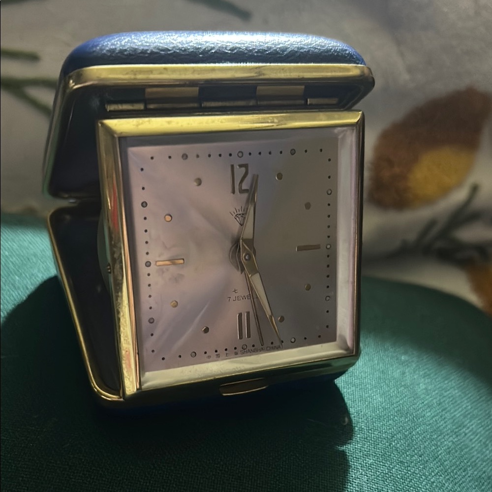 Vintage Travel Winding Alarm Clock with Gold Accents - Picture 2 of 9